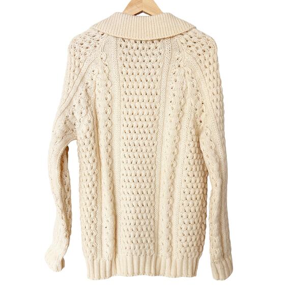 Vintage Woollen Mills Ireland Cream Knit Button Down Cardigan Sz M - Picture 4 of 5
